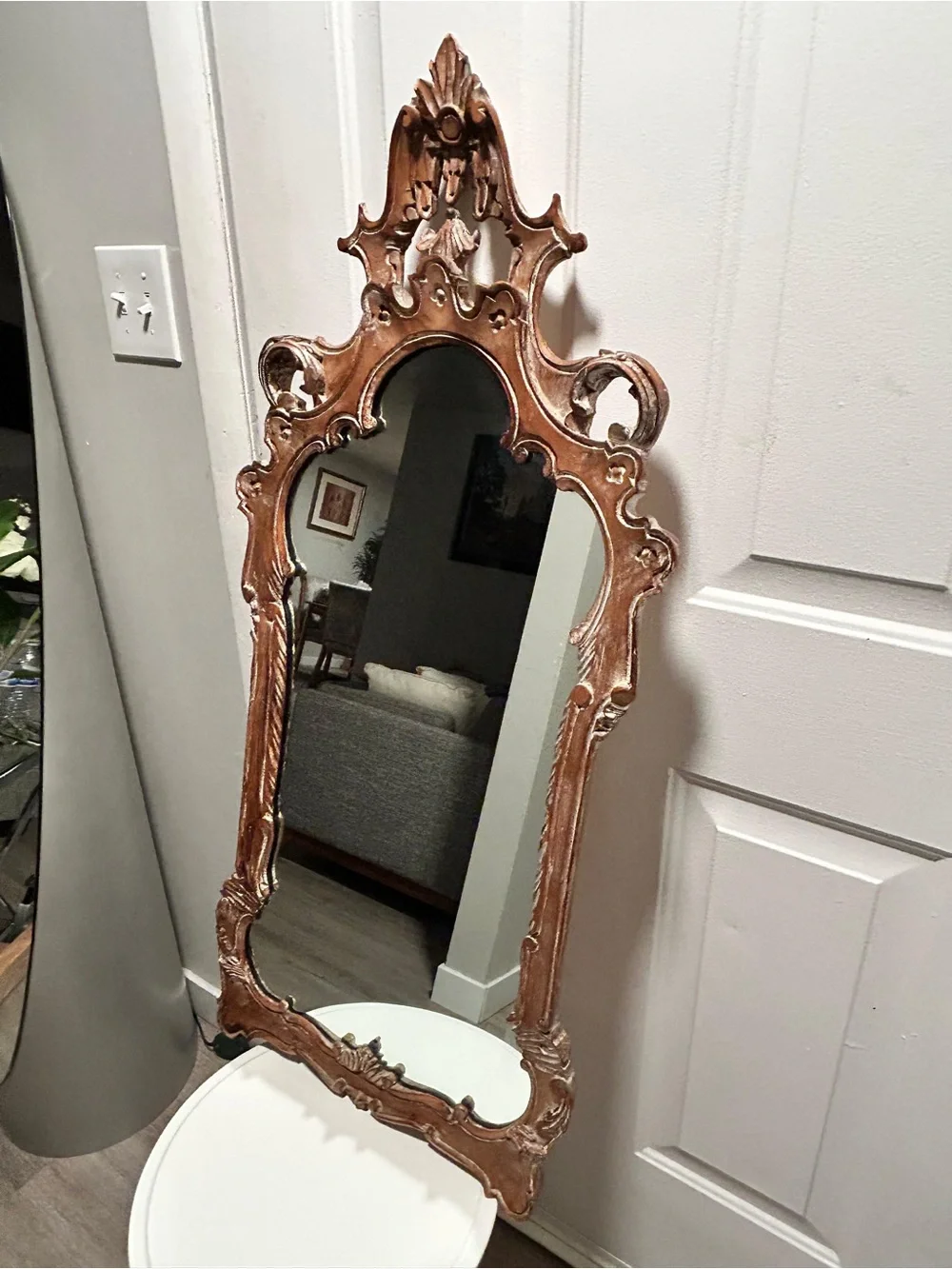 Ornate Carved Wood Wall Mirror in Natural Brown